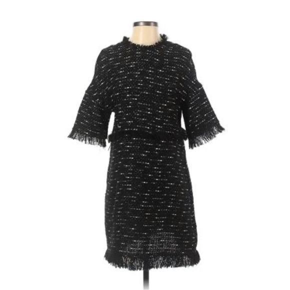Blogger Classic!! ZARA BNWT Tweed Fringe Hem Midi Dress - Picture 2 of 8